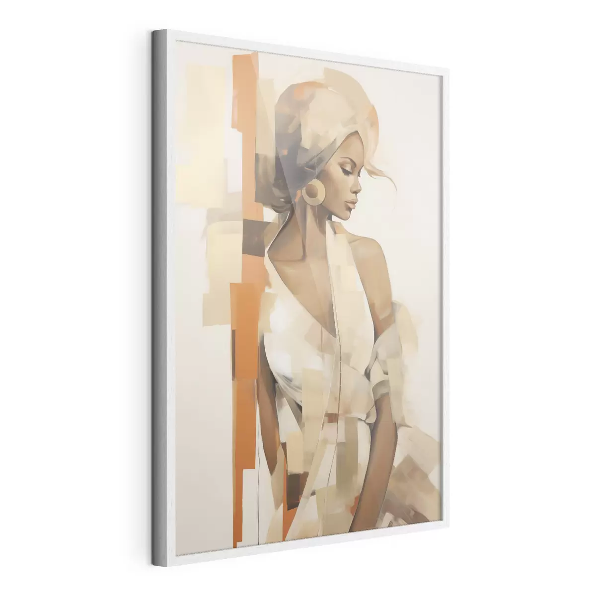 Poster Retrato abstracto de una mujer con formas naranjas y beige f48735