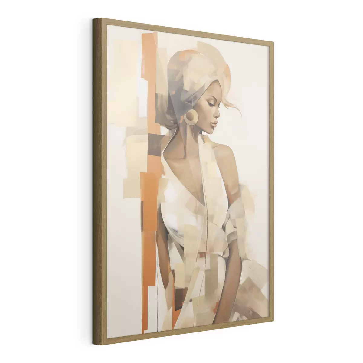 Poster Retrato abstracto de una mujer con formas naranjas y beige f48735