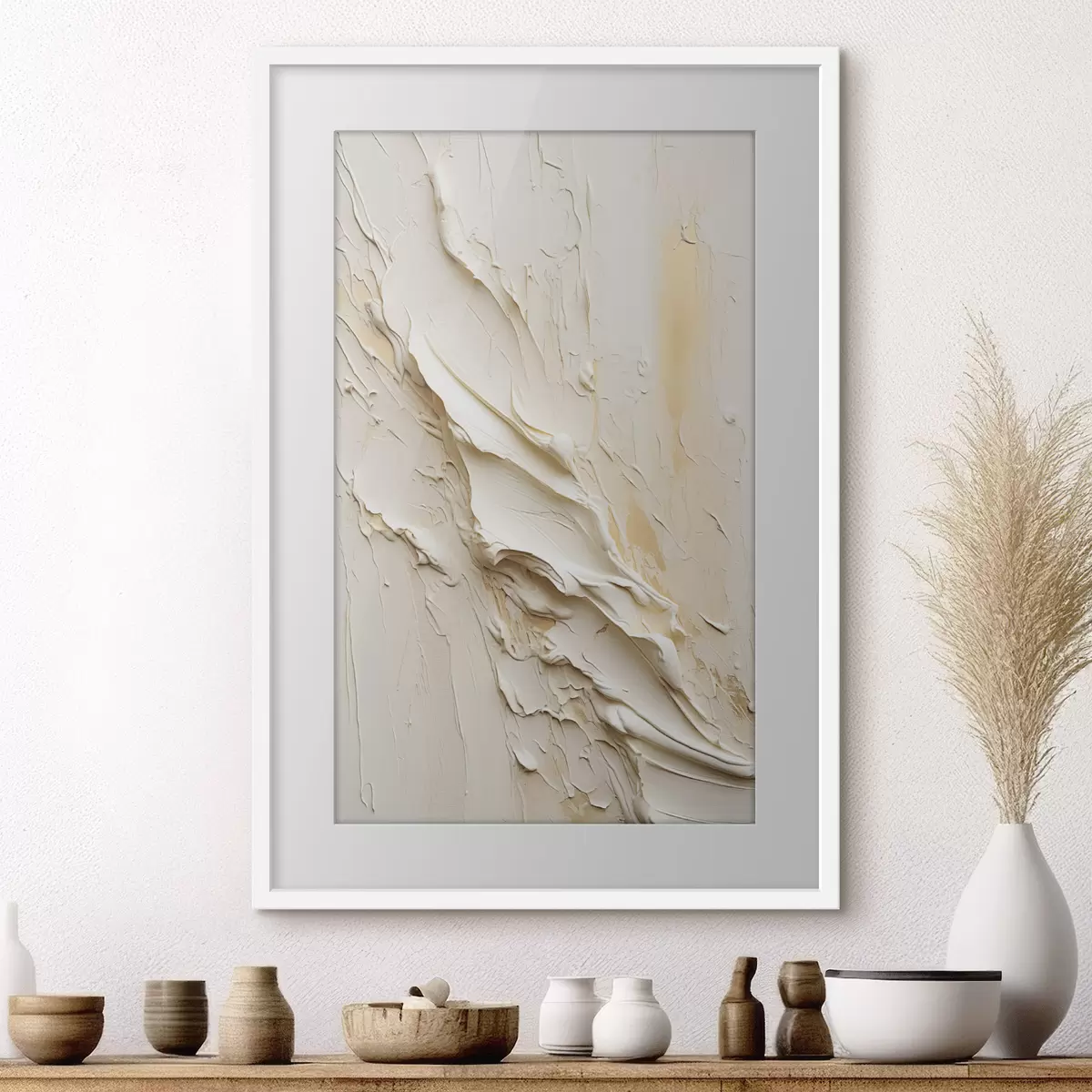 Poster Cuadro abstracto en tonos crema y beige con textura, arte minimalista f48737