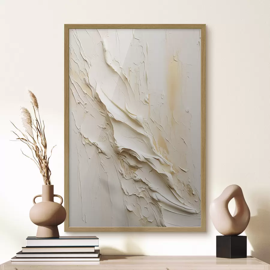 murales de pared Cuadro abstracto en tonos crema y beige con textura, arte minimalista f48737