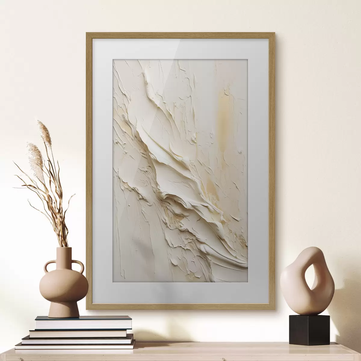 Poster Cuadro abstracto en tonos crema y beige con textura, arte minimalista f48737