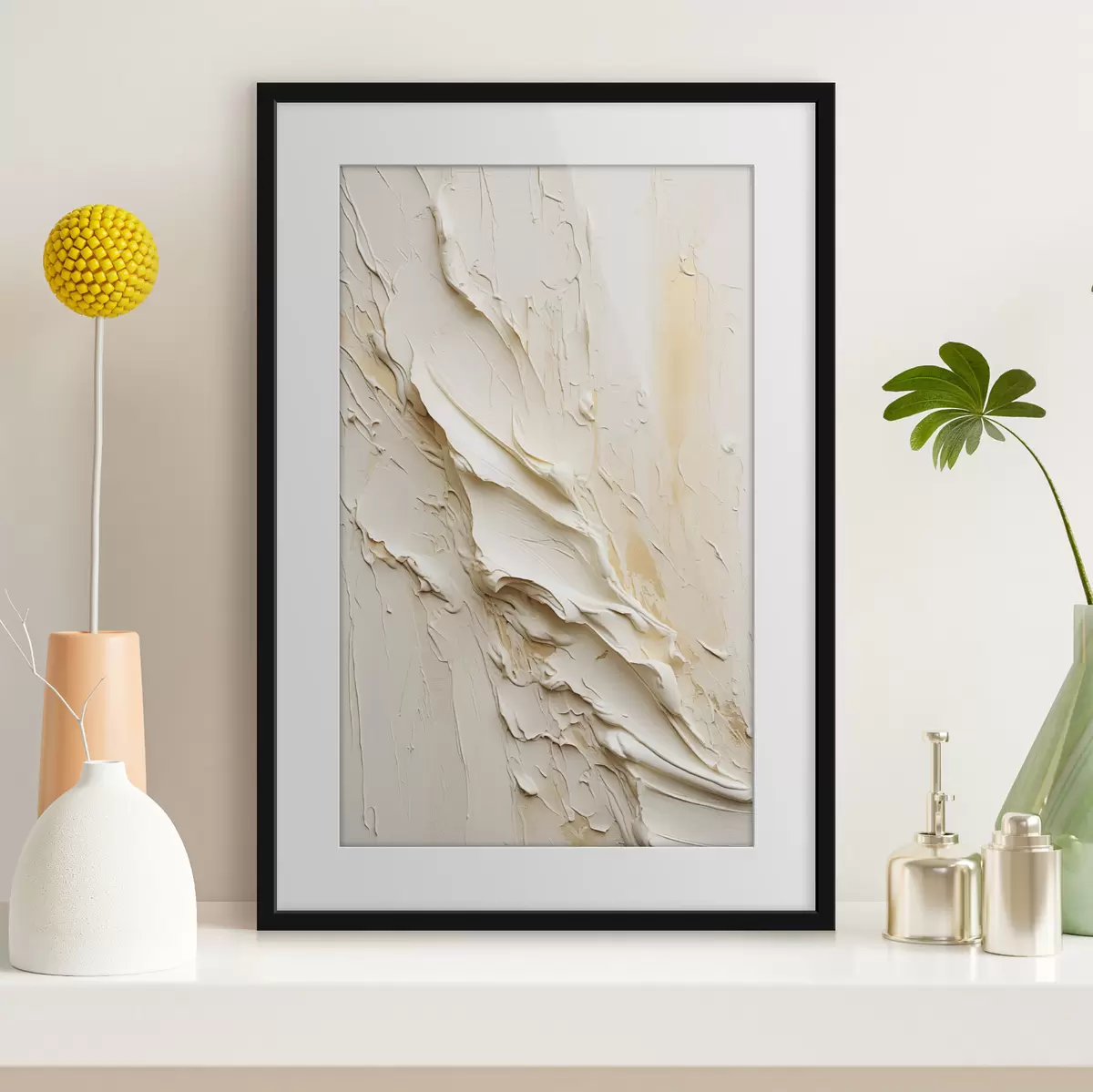 Poster Cuadro abstracto en tonos crema y beige con textura, arte minimalista f48737