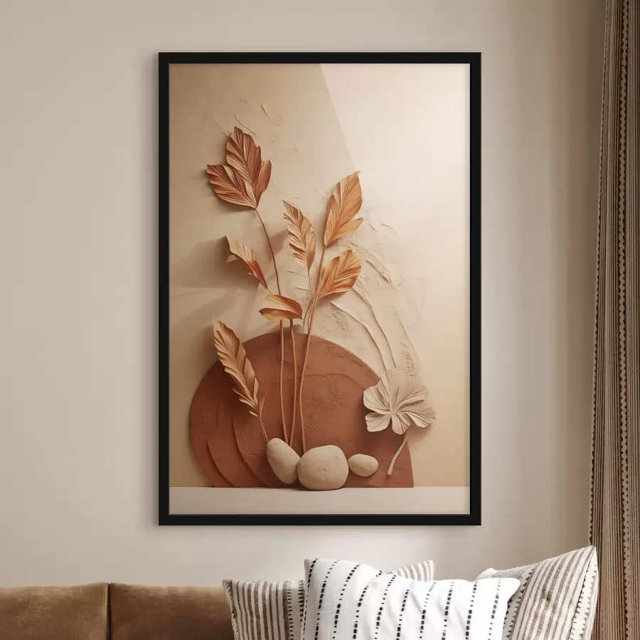 murales de pared Una obra de arte minimalista con flores secas y hierba de la pampa, sobre un fondo texturizado f48740