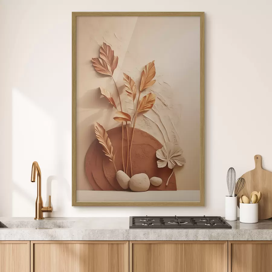 murales de pared Una obra de arte minimalista con flores secas y hierba de la pampa, sobre un fondo texturizado f48740
