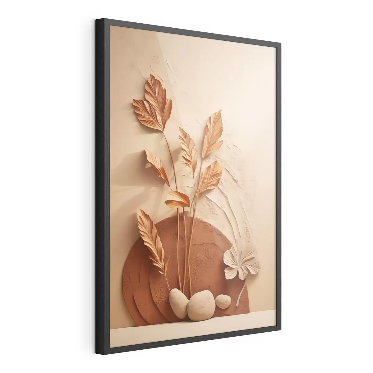 Poster Una obra de arte minimalista con flores secas y hierba de la pampa, sobre un fondo texturizado f48740