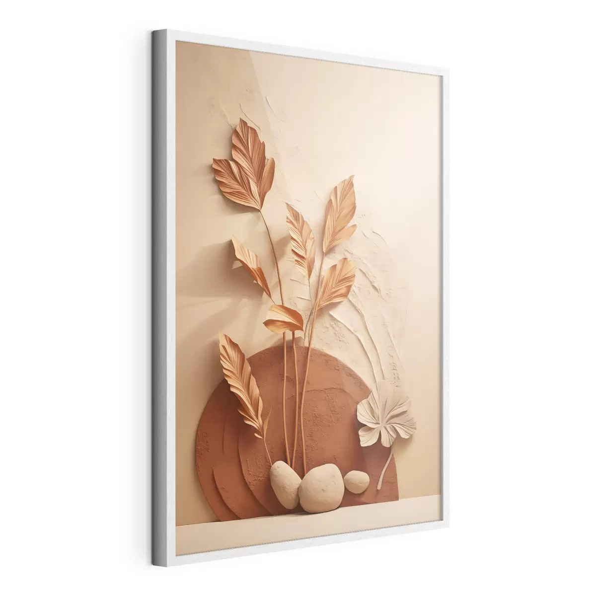 Poster Una obra de arte minimalista con flores secas y hierba de la pampa, sobre un fondo texturizado f48740