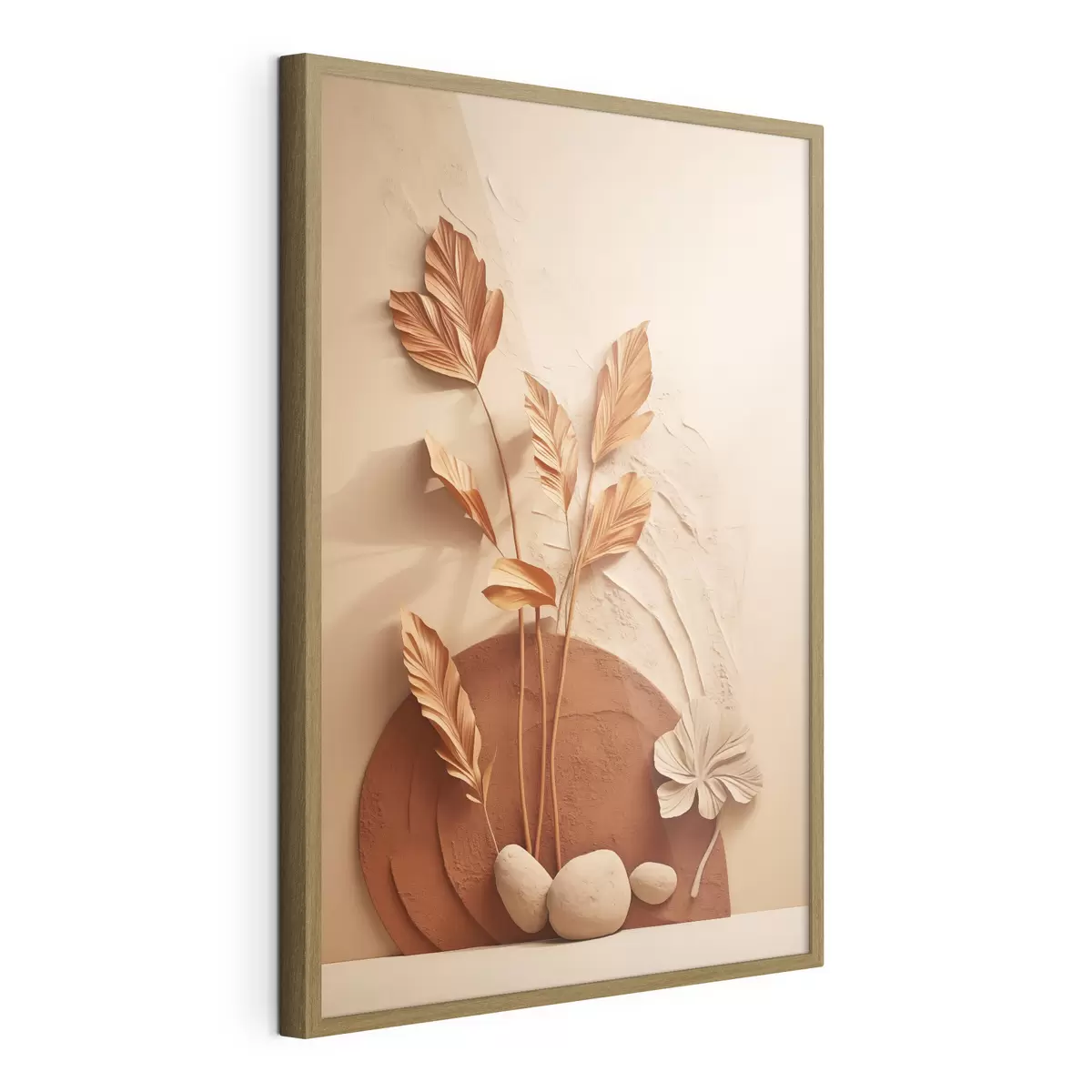 Poster Una obra de arte minimalista con flores secas y hierba de la pampa, sobre un fondo texturizado f48740