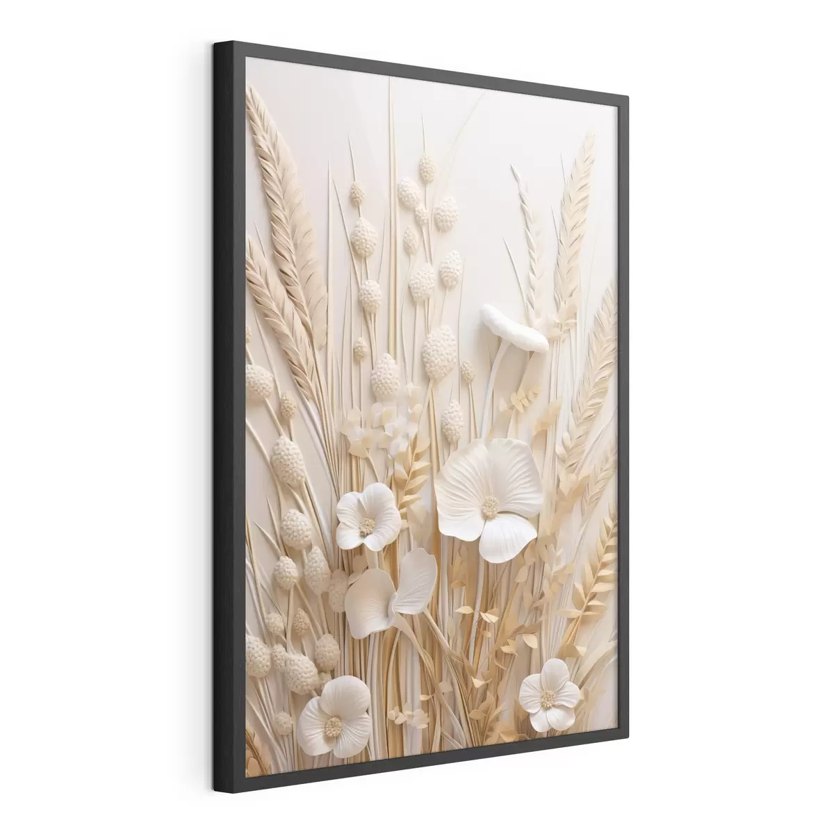 Poster Un ramo de amapolas color crema con tallos de trigo secos f48748