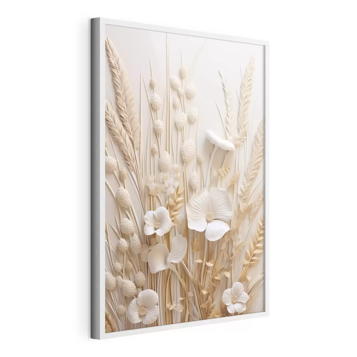 Poster Un ramo de amapolas color crema con tallos de trigo secos f48748
