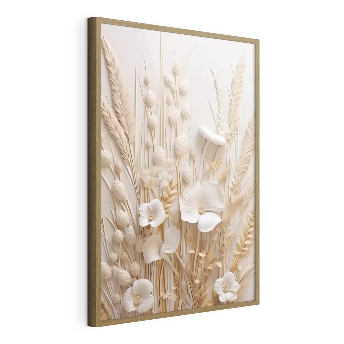 Poster Un ramo de amapolas color crema con tallos de trigo secos f48748