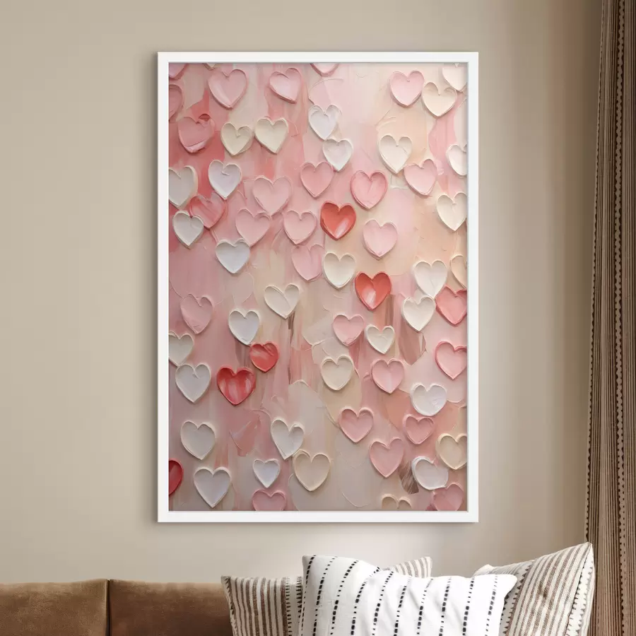 murales de pared Corazones en distintos tonos de melocotón y rosa, con un estilo texturizado y pintado f48752