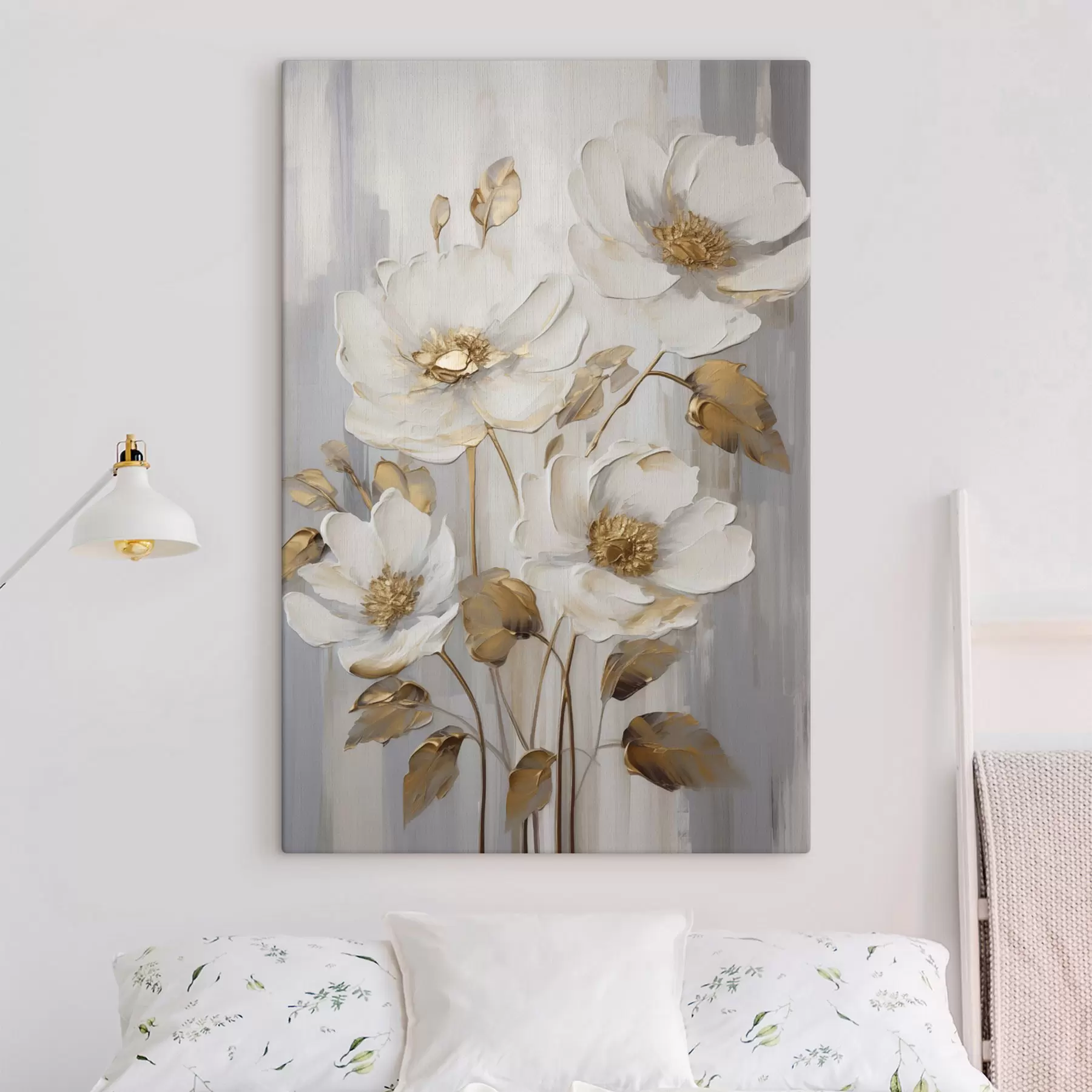murales de pared Flores blancas con toques amarillos sobre un fondo texturizado s48722