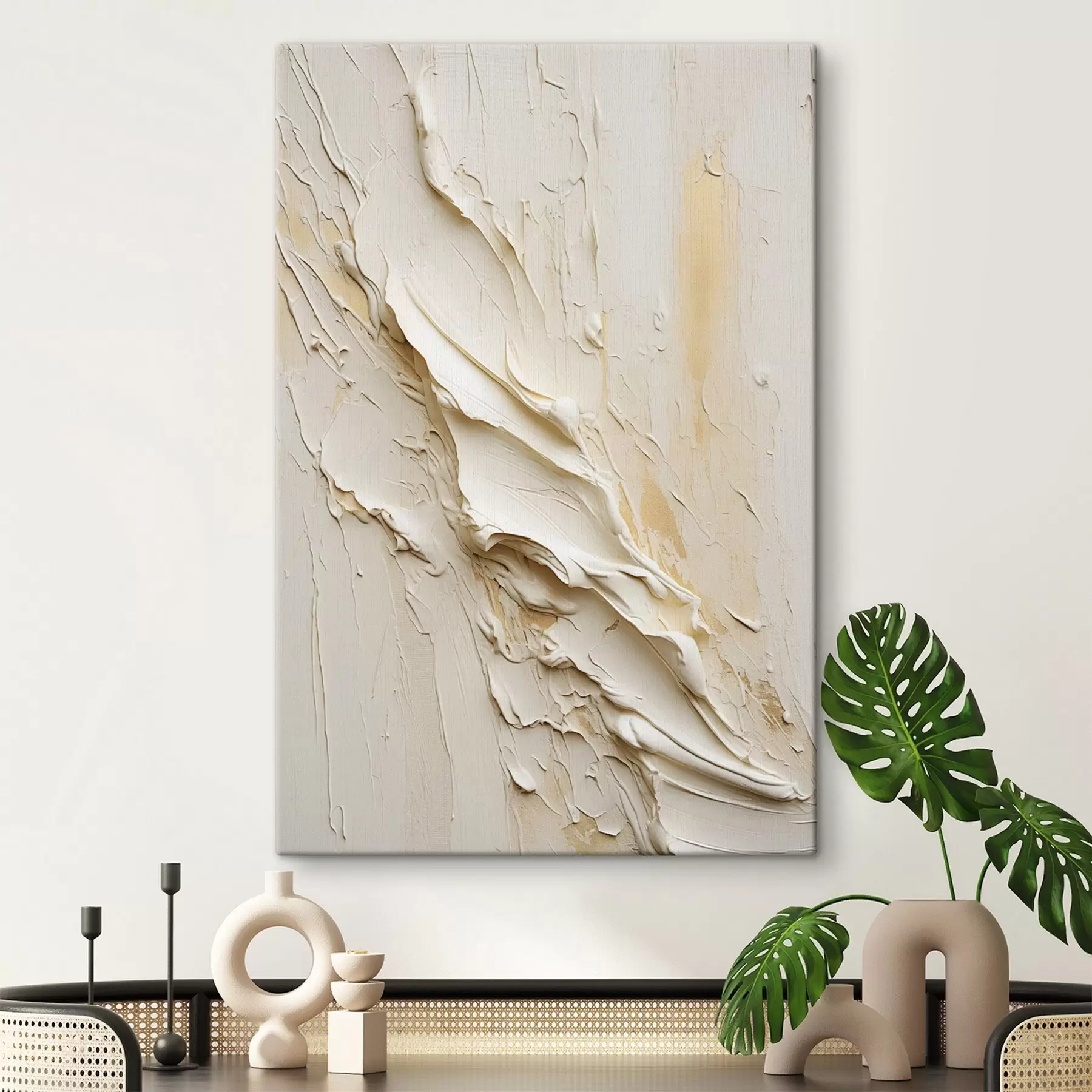 murales de pared Cuadro abstracto en tonos crema y beige con textura, arte minimalista s48737
