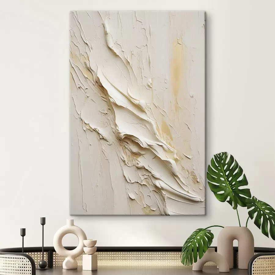 murales de pared Cuadro abstracto en tonos crema y beige con textura, arte minimalista s48737