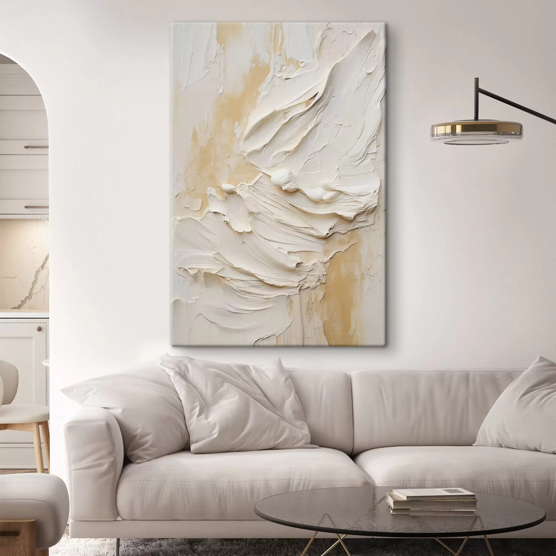 murales de pared Cuadro abstracto en tonos crema y beige con textura, arte minimalista s48738