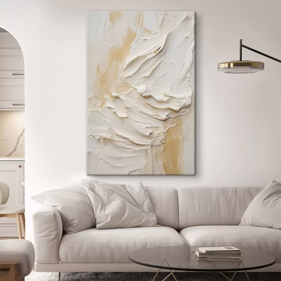 murales de pared Cuadro abstracto en tonos crema y beige con textura, arte minimalista s48738