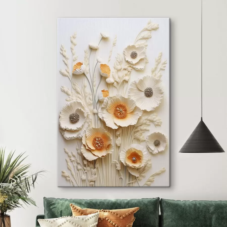 murales de pared Un ramo de amapolas de color crema y naranja con tallos de trigo secos s48747