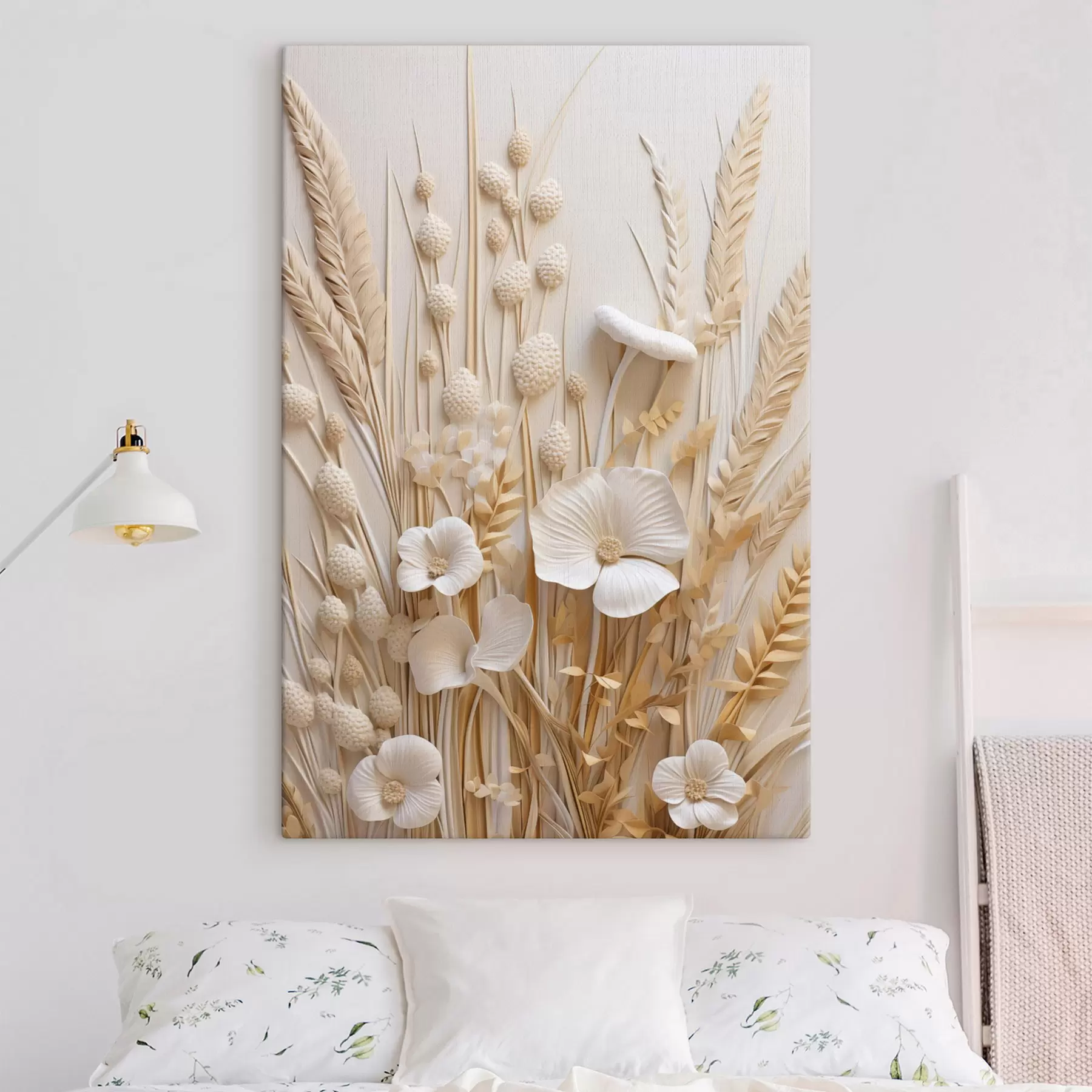 murales de pared Un ramo de amapolas color crema con tallos de trigo secos s48748