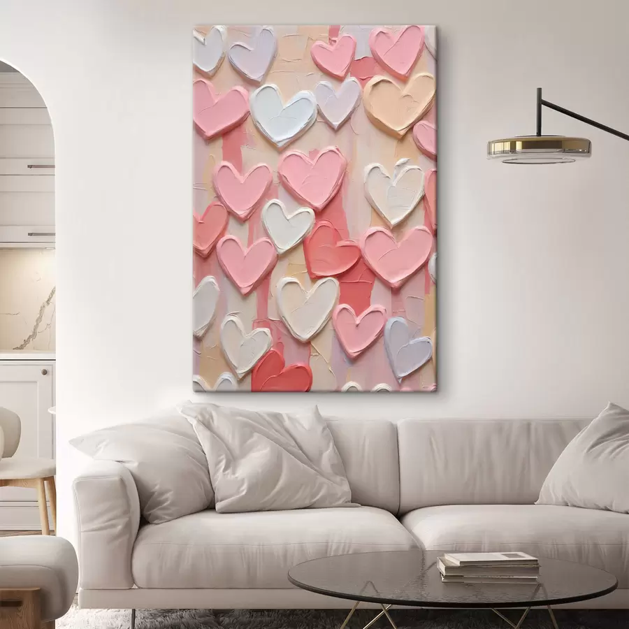 murales de pared Corazones en distintos tonos de melocotón y rosa, con un estilo texturizado y pintado s48751