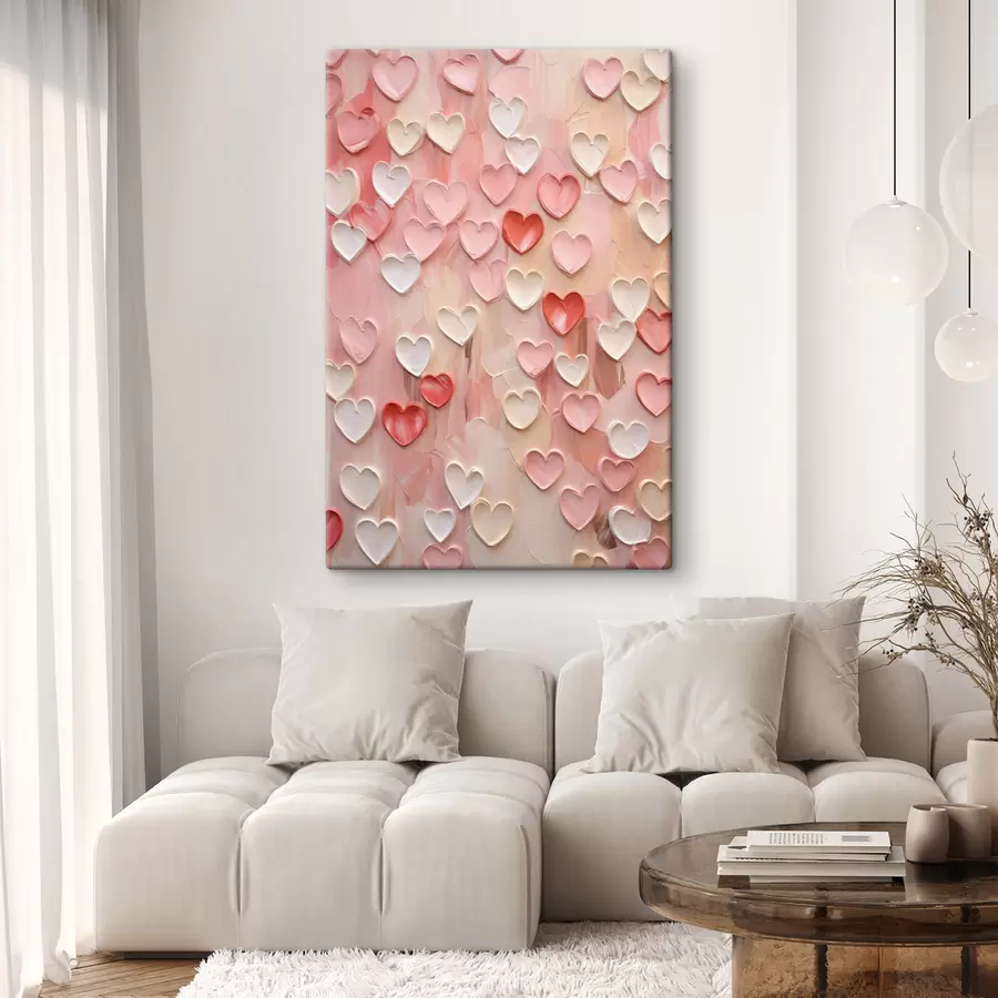 murales de pared Corazones en distintos tonos de melocotón y rosa, con un estilo texturizado y pintado s48752
