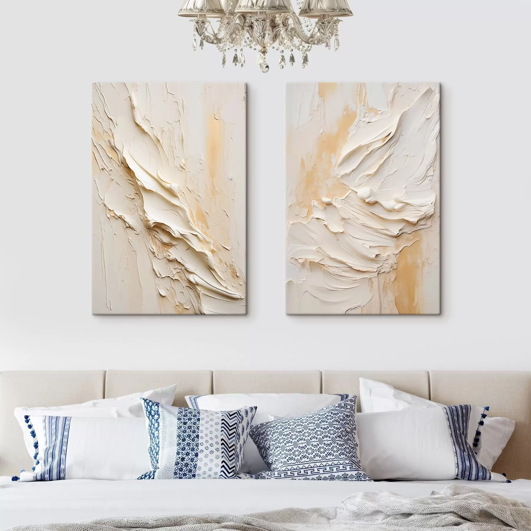 murales de pared Cuadro abstracto en tonos crema y beige con textura, arte minimalista m30319