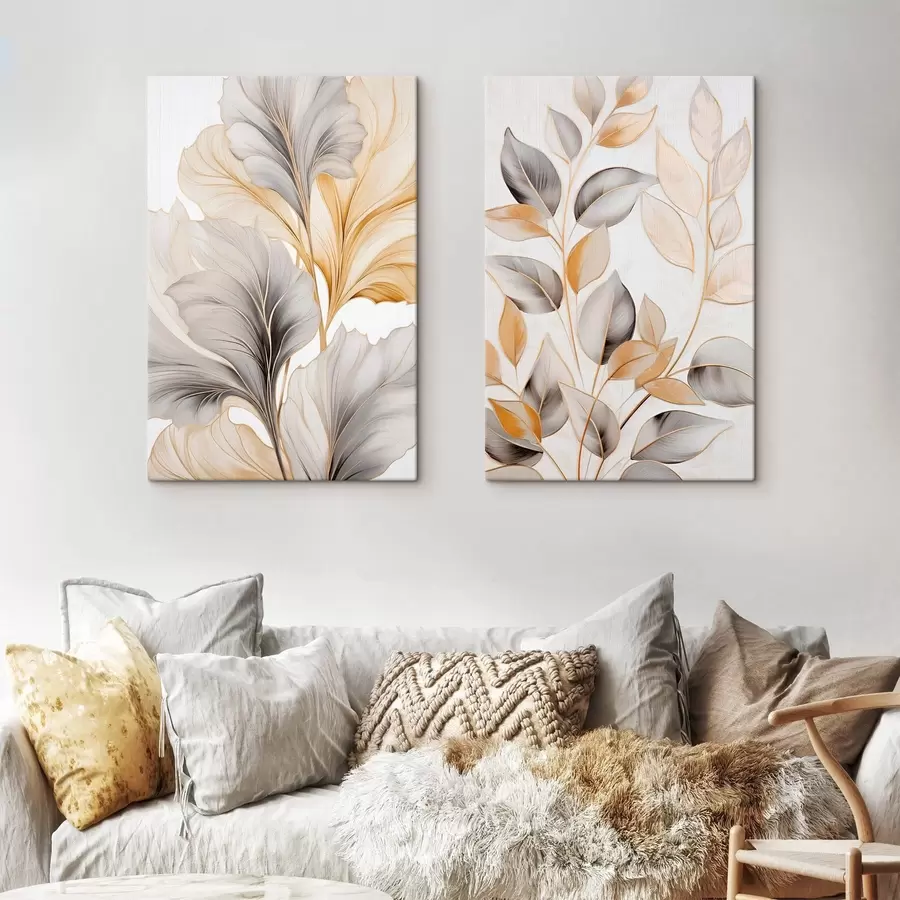 murales de pared Hojas grandes y translúcidas en tonos grises y amarillos m30323