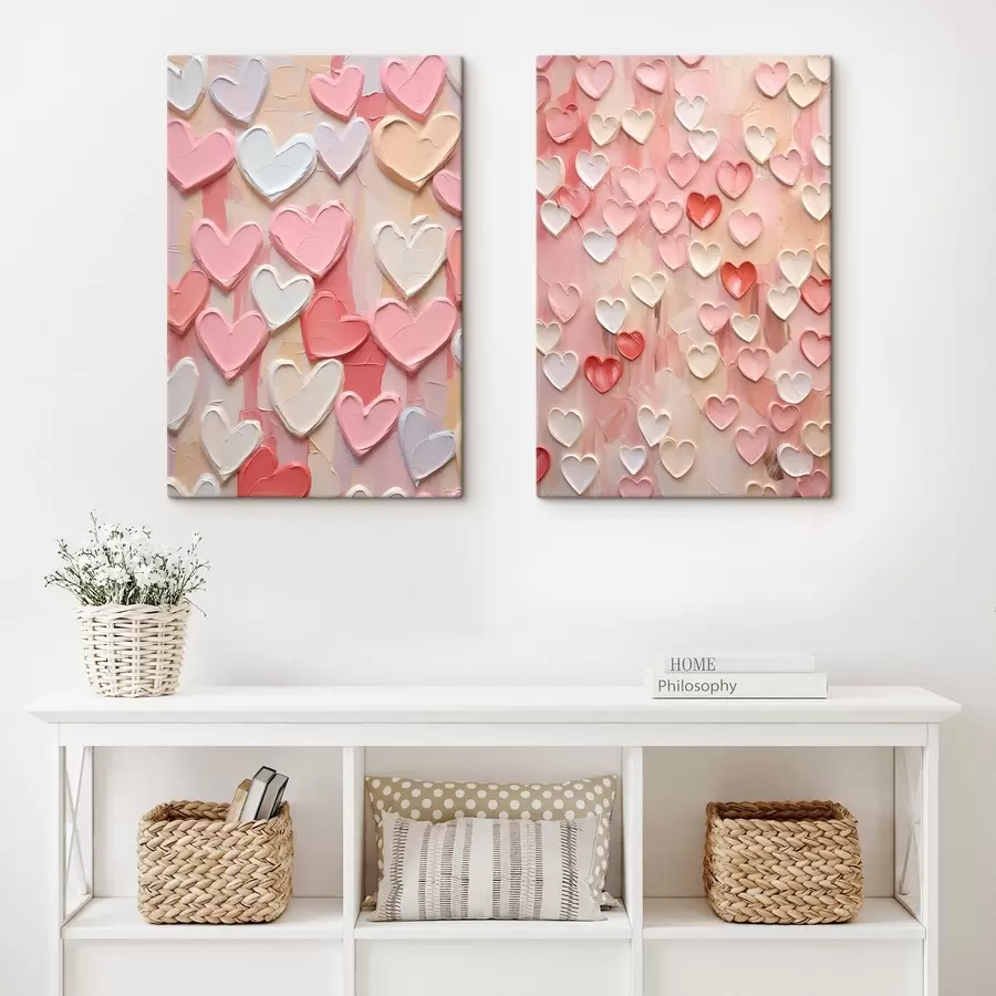 murales de pared Corazones en distintos tonos de melocotón y rosa, con un estilo texturizado y pintado m30326