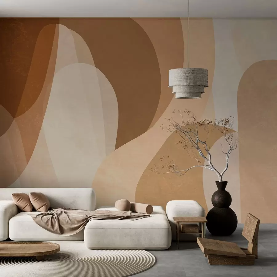 murales de pared curvas abstractas en tonos marrones, beige y rojizos w05387