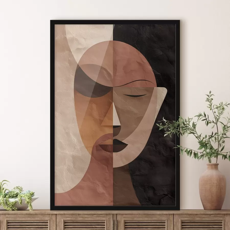 murales de pared un rostro abstracto en tonos café f48777