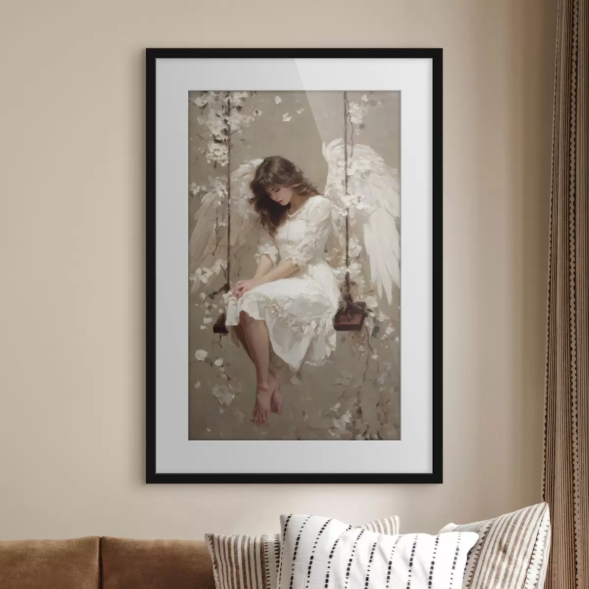Poster una niña angelical en un columpio, pintada al óleo f48789
