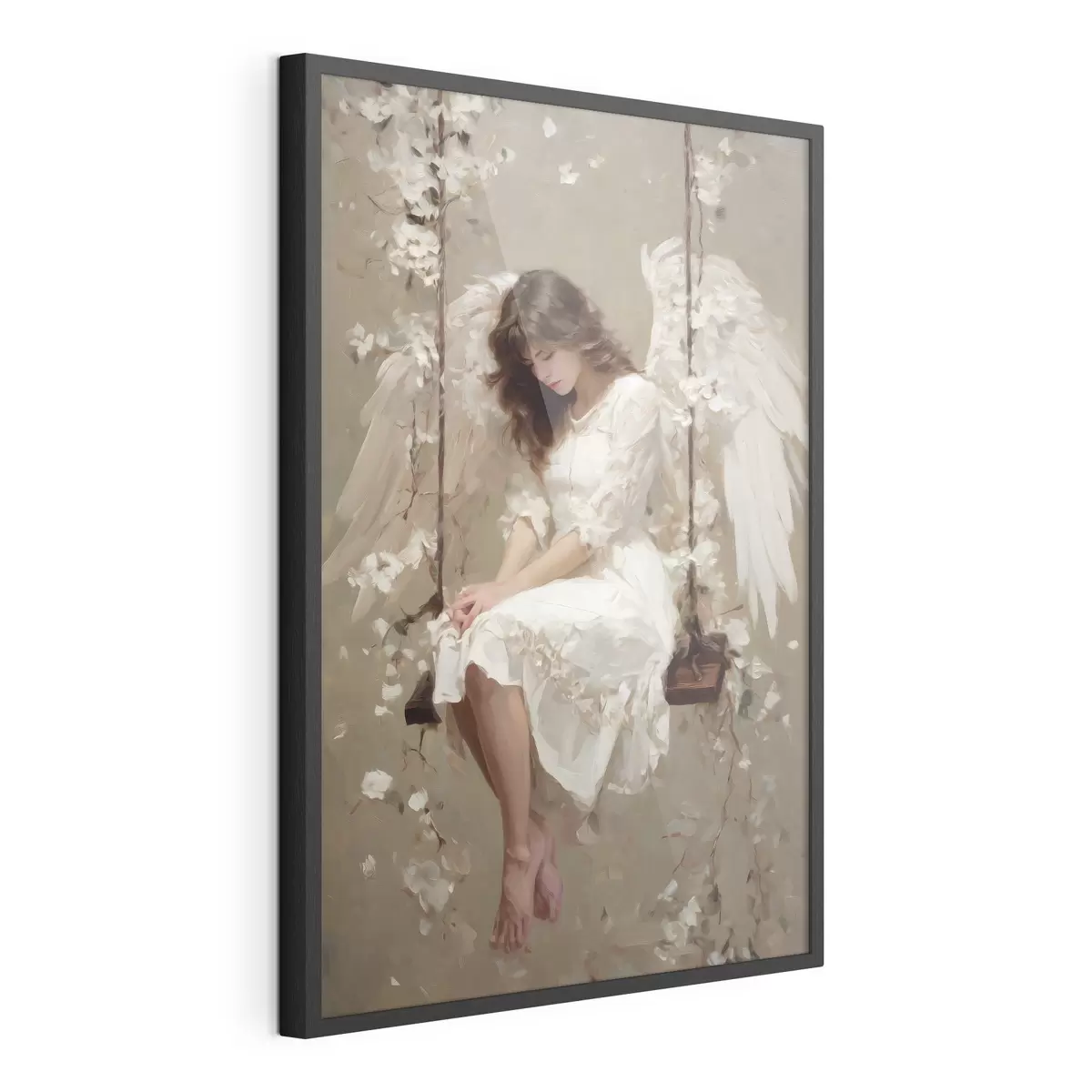 Poster una niña angelical en un columpio, pintada al óleo f48789