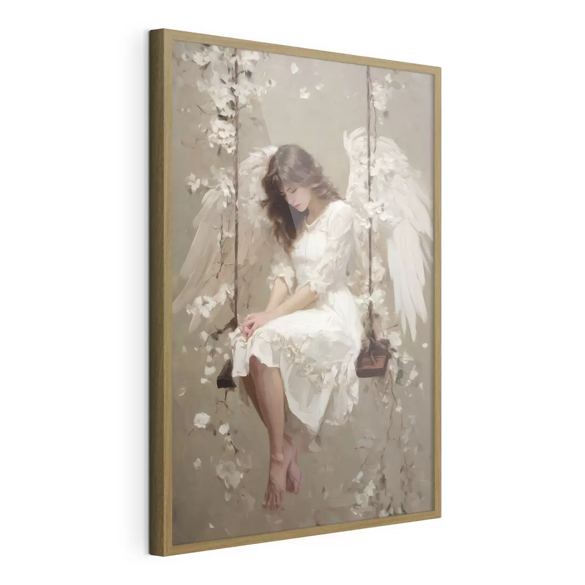 Poster una niña angelical en un columpio, pintada al óleo f48789