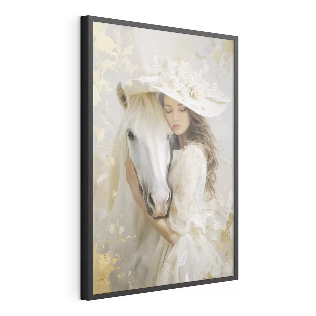 Poster una niña con un caballo blanco, pintada al óleo f48790