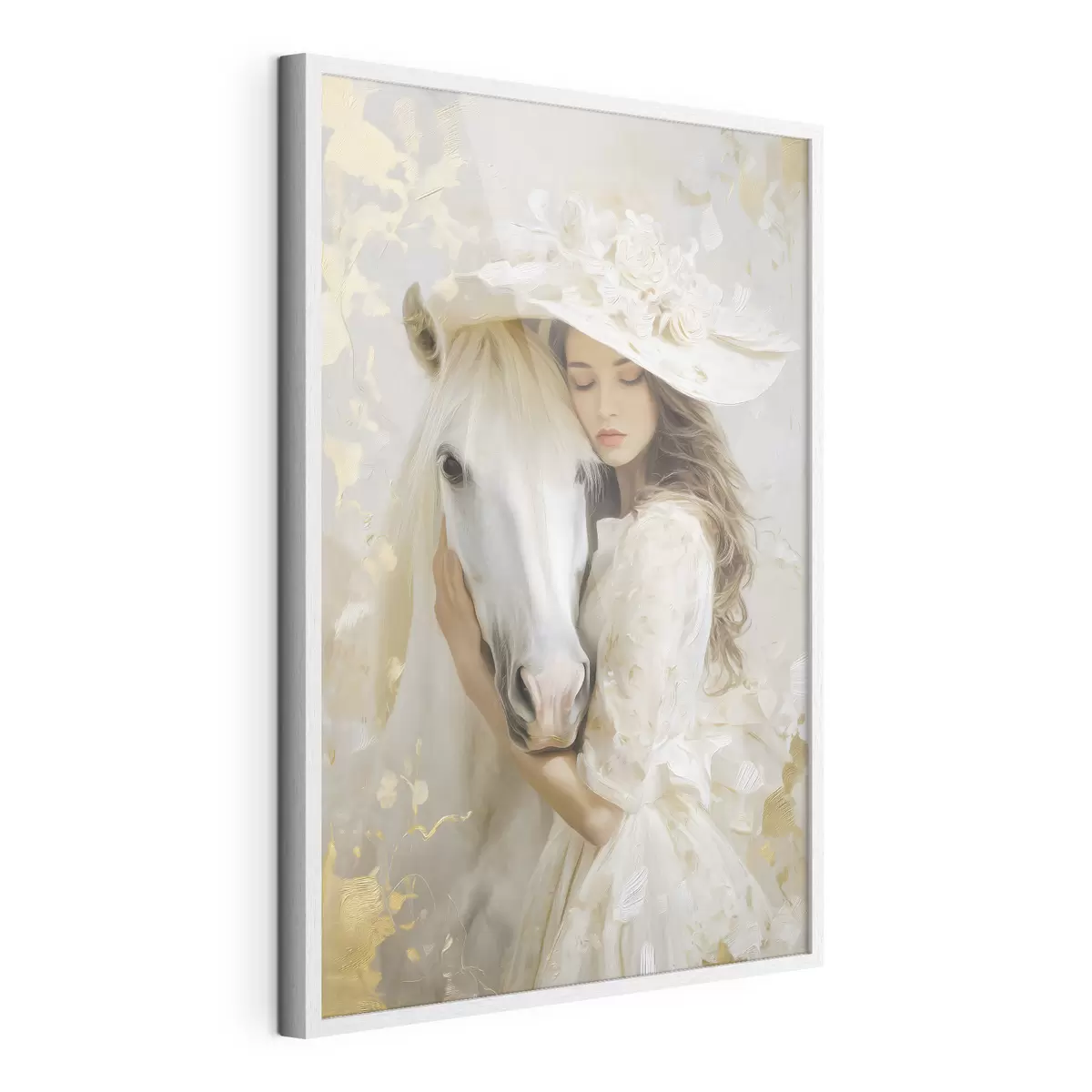 Poster una niña con un caballo blanco, pintada al óleo f48790