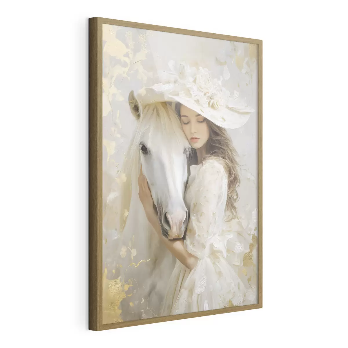 Poster una niña con un caballo blanco, pintada al óleo f48790