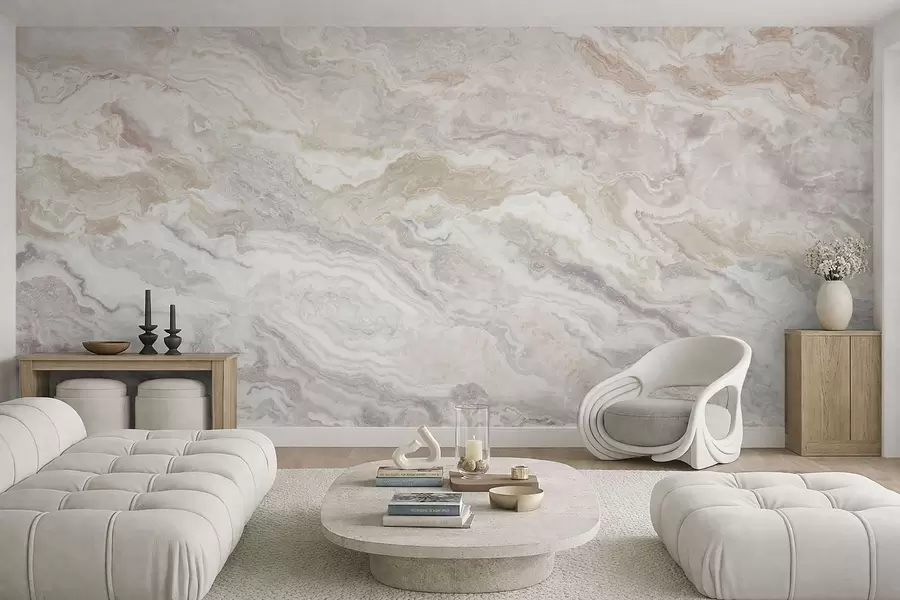 murales de pared Ónix claro con capas fluidas en tonos beige y gris w05430