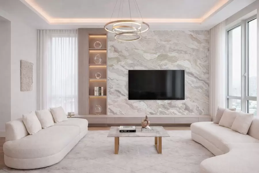 murales de pared Ónix claro con capas fluidas en tonos beige y gris w05430