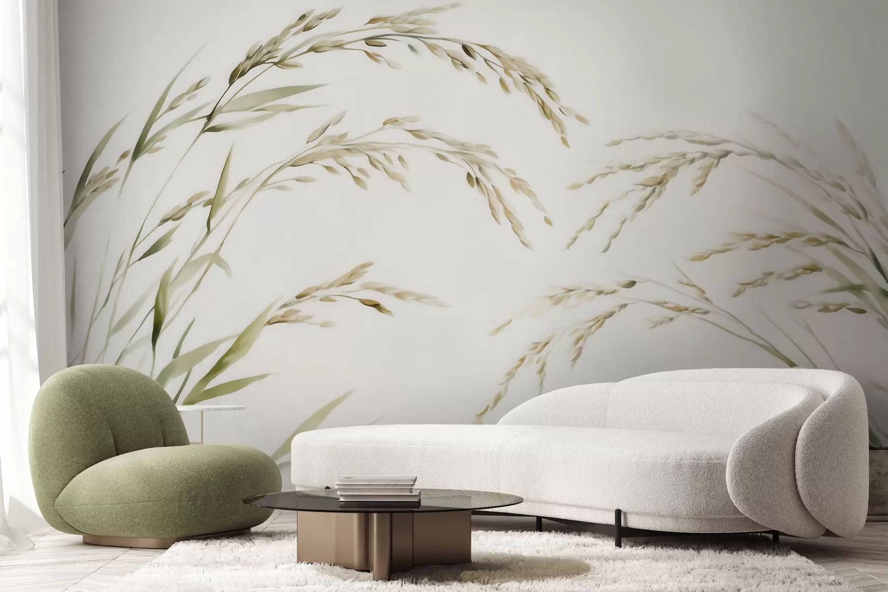 murales de pared Delicadas gramíneas en tonos pastel con un suave efecto de acuarela w09712