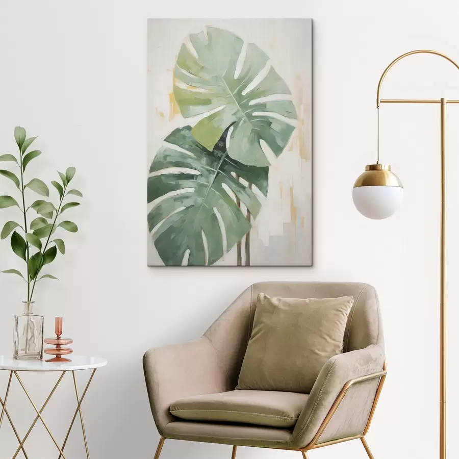 murales de pared Pintura imitación hojas tropicales s48763