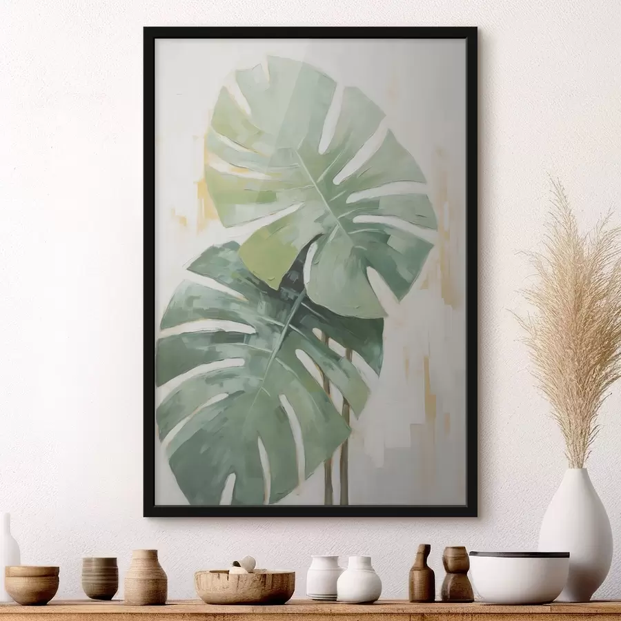 murales de pared Pintura imitación hojas tropicales f48763