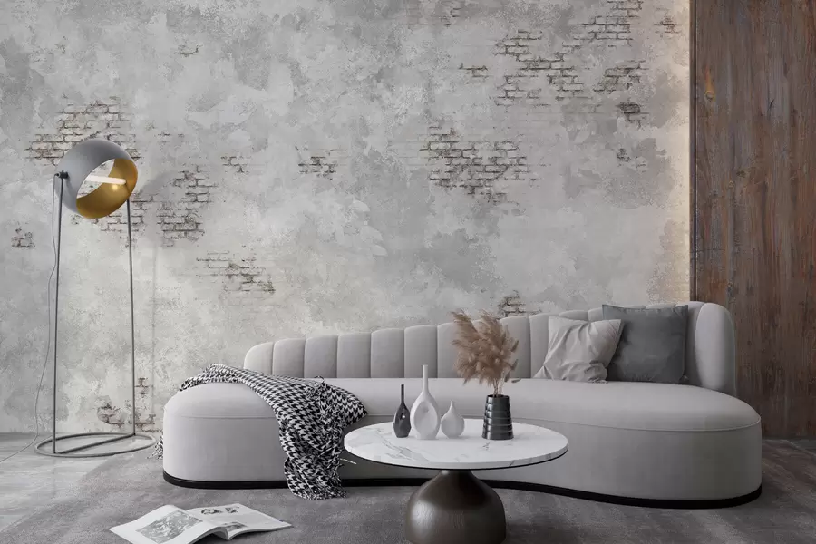 murales de pared Textura de yeso desgastado con fragmentos de ladrillo visto w05161