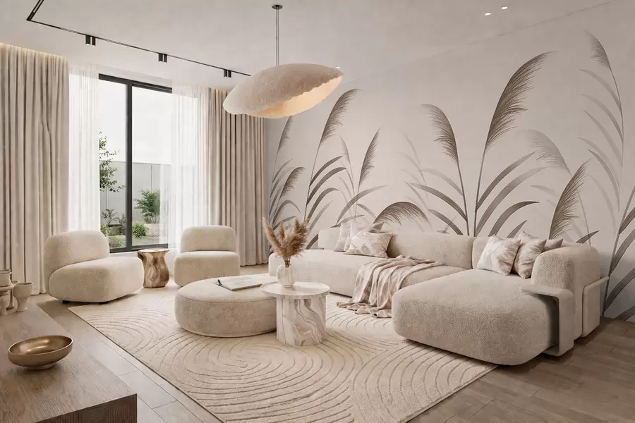 murales de pared Siluetas minimalistas de caña en tonos beige w05432