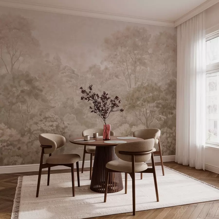 murales de pared Paisaje forestal de estilo vintage en cálidos tonos beige w05433v1