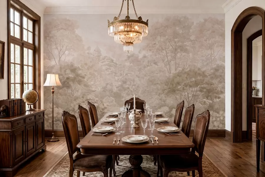 murales de pared Paisaje forestal de estilo vintage en cálidos tonos beige w05433v1