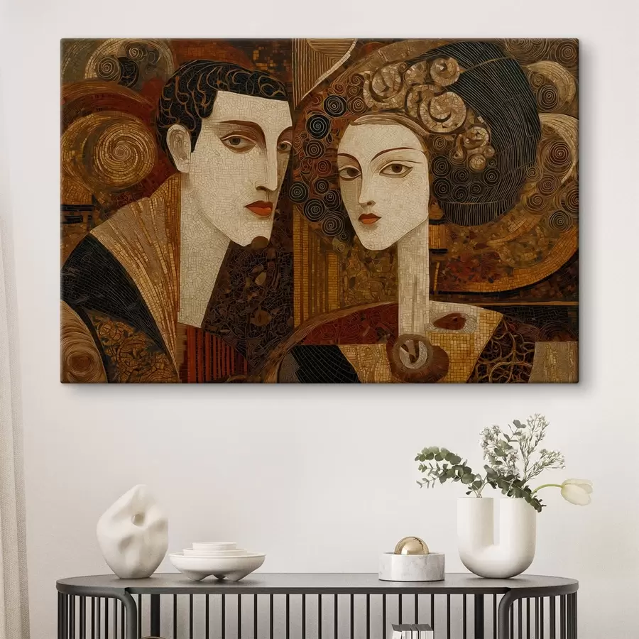 murales de pared Pareja en estilo mosaico, retrato abstracto s48933