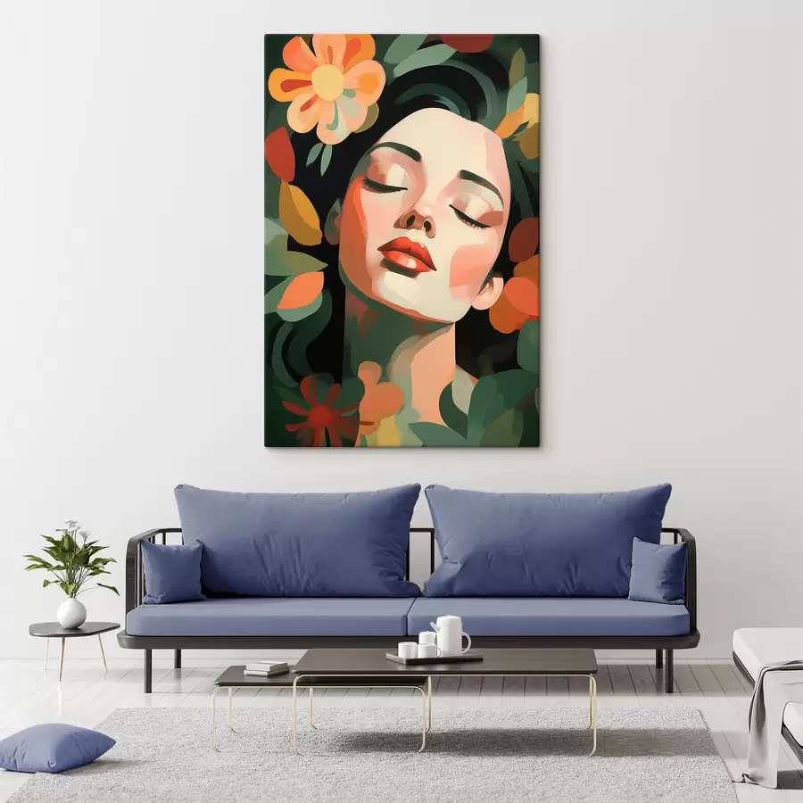 murales de pared Retrato femenino con flores s48959