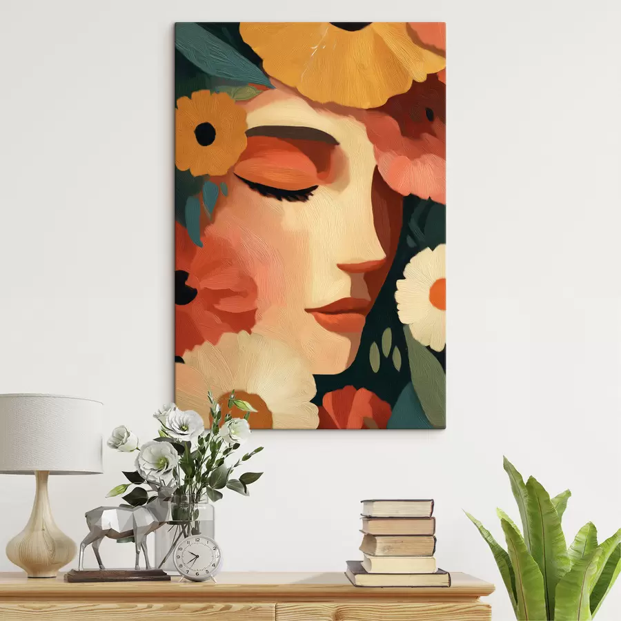 murales de pared Retrato femenino con flores s48960