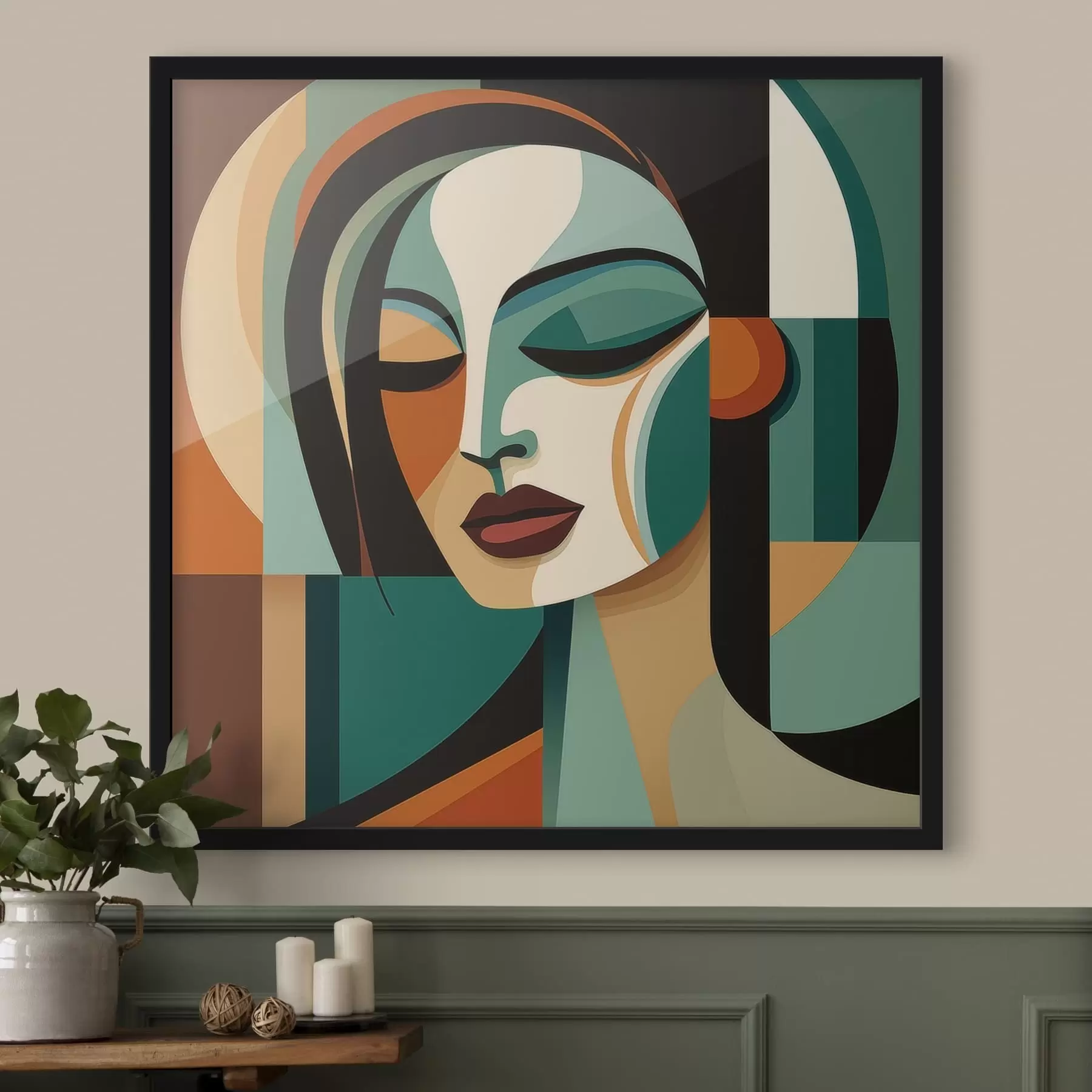 murales de pared Retrato de mujer en estilo geométrico f48952