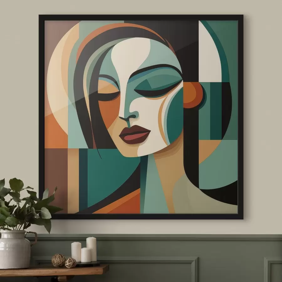 murales de pared Retrato de mujer en estilo geométrico f48952