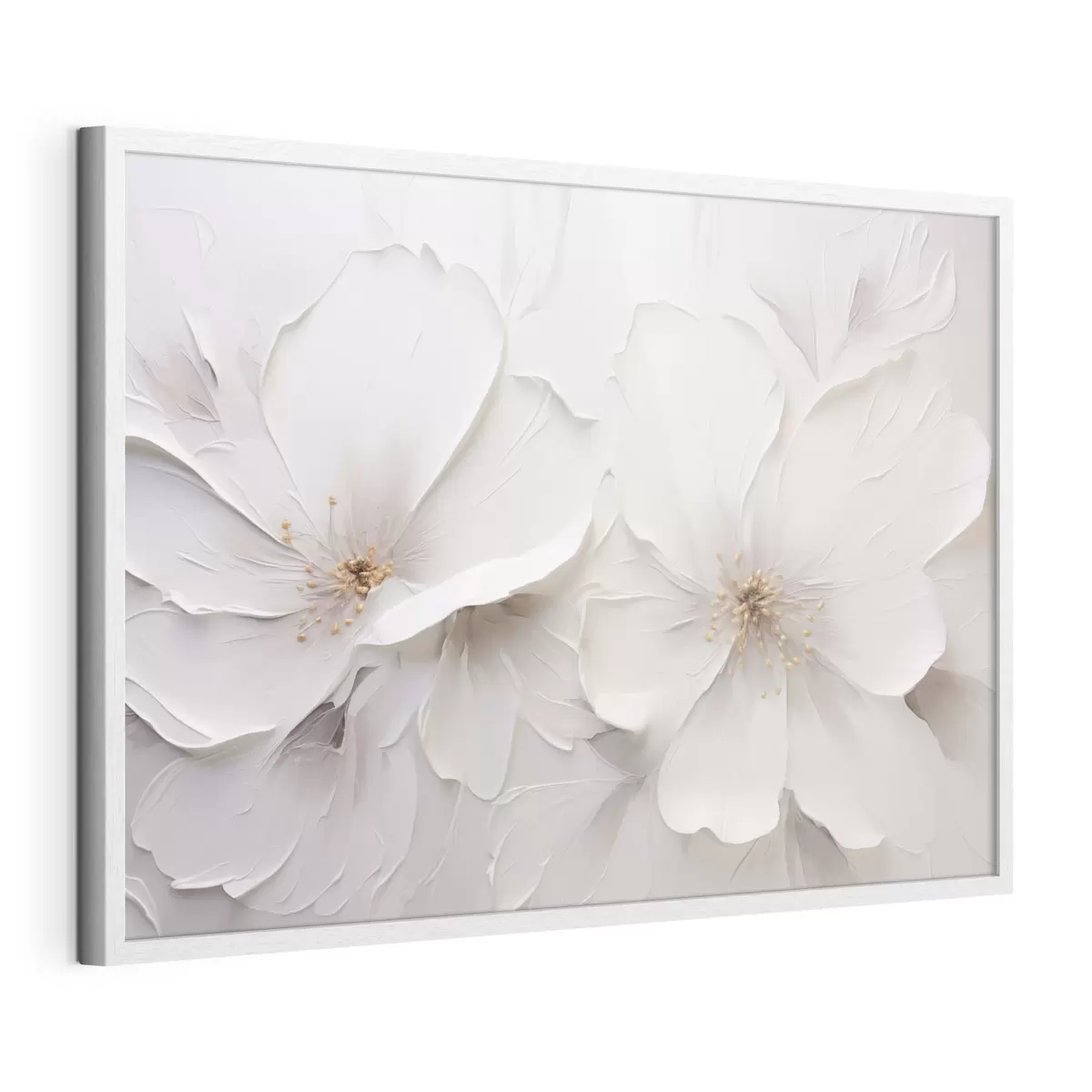 Poster Flores blancas en relieve de estilo minimalista con sombras suaves f48796